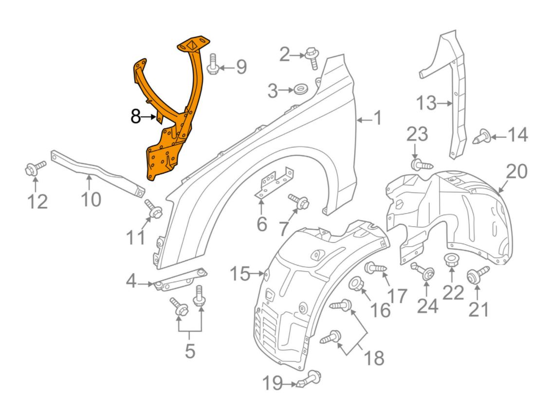 Ornament fixare aripa fata AUDI A8 (D4/4F), 2010-11.2013, fata, partea dreapta,