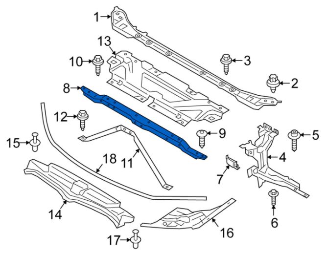 Brida de legatura panou fata BMW Seria 3 (G20/G21), 03.2019-, fata, mediu; aluminiu