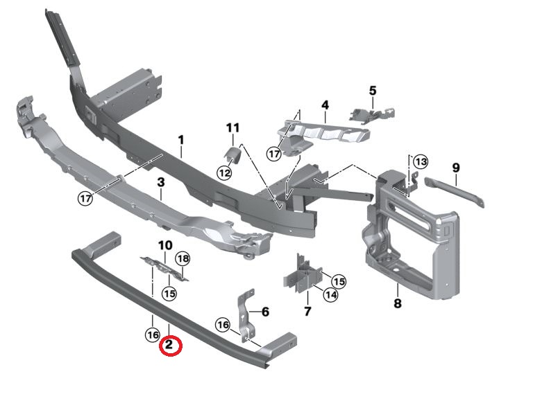 Intaritura bara, armatura BMW X5 (G05), 11.2018-, fata, aluminiu; inferior