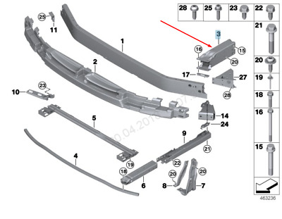 Suport fixare bara fata BMW X1 (F48), 06.2015-, fata, partea stanga, aluminiu; superior