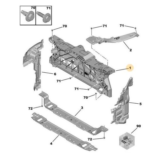 Panou fata, trager CITROEN JUMPY, 2016-06.2016, Opel VIVARO, 2016-; ZAFIRA LIFE, 2016-, Peugeot EXPERT/TRAVELLER, 06.2016-, Toyota PROACE, 06.2016-, fata, plastic-polipropilena (PP) si fibra de sticla (LGF30); superior
