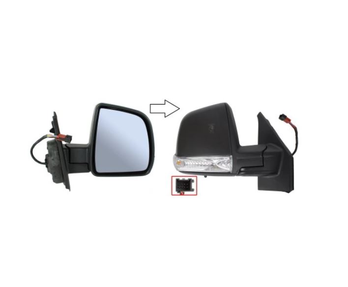 Oglinda usa exterioara FIAT DOBLO (152/263), 01.2010-12.2014 Combi, Panorama, Opel COMBO, 2015-12.2018, partea dreapta, reglare electrica; carcasa neagra; incalzit; sticla convexa; Senzor de temperatura; 8 gauri / 8 pini; cu semnalizare