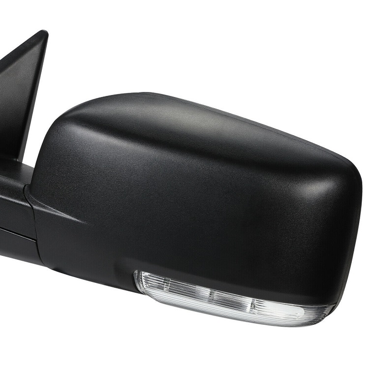 Oglinda usa exterioara DODGE RAM (DS/DJ), 2010-2012, SRL, partea stanga, reglare electrica; carcasa neagra; incalzit; geam cromat; 10 gauri / 2 pini+ 10 gauri / 7 pini; lungime, cu semnalizare; cu foot lamp