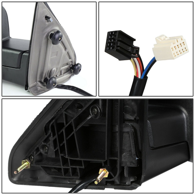 Oglinda usa exterioara DODGE RAM (DS/DJ), 2010-2012, SRL, partea stanga, reglare electrica; carcasa neagra; incalzit; geam cromat; 10 gauri / 2 pini+ 10 gauri / 7 pini; lungime, cu semnalizare; cu foot lamp