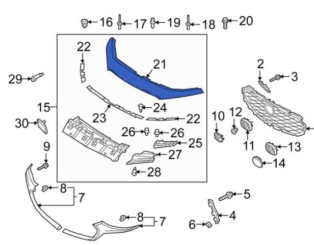 Ornament grila MAZDA 3 (BP), 03.2019-, cu 4 usi, fata, cu gauri pentru Senzori de parcare (PDC); primerizata