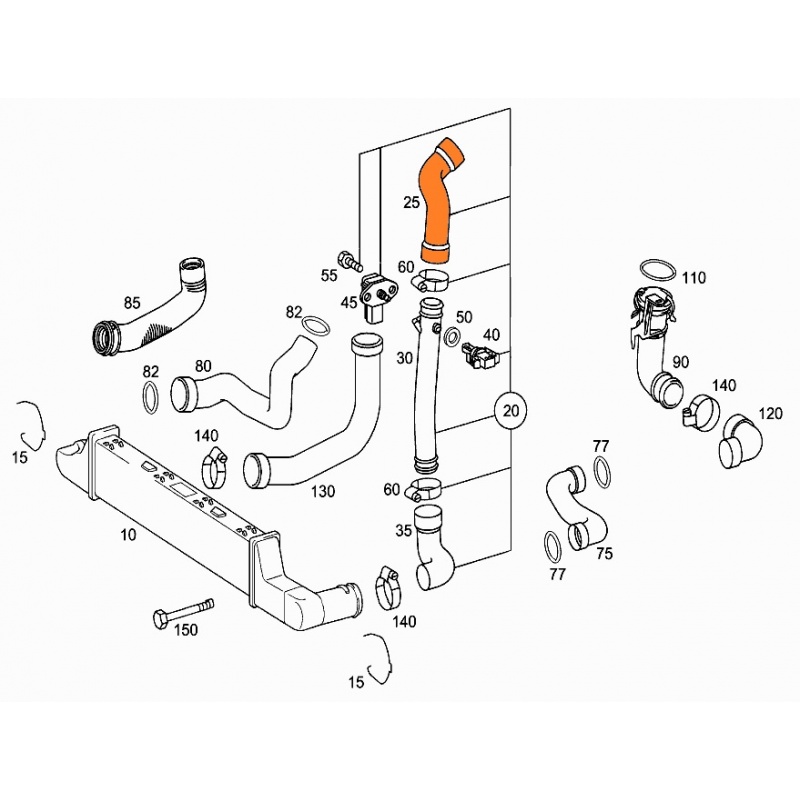 Furtun radiator intercooler Mercedes Clasa E(W210) 1995-2003, 60mm, material Cauciuc, RapidAuto 5015PT-3