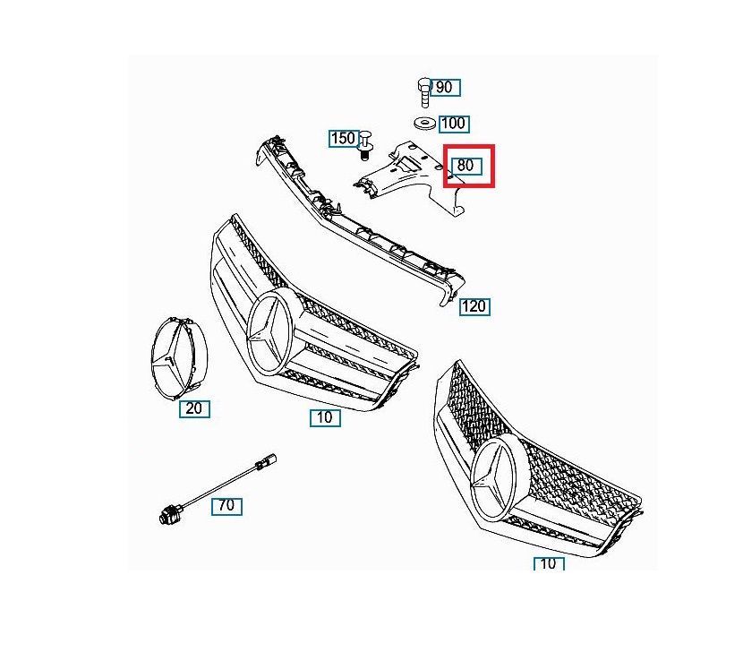 Brida de legatura grila fata MERCEDES Clasa E COUPE/CABRIO (C207), 05.2009-01.2013; Clasa E COUPE/CABRIO (C207), 01.2013-, fata, vertical