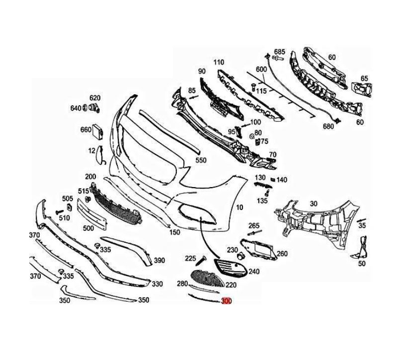 Bandou grila bara protectie fata MERCEDES Clasa C (W205), 01.2014-, fata, partea stanga, cromat; inferior