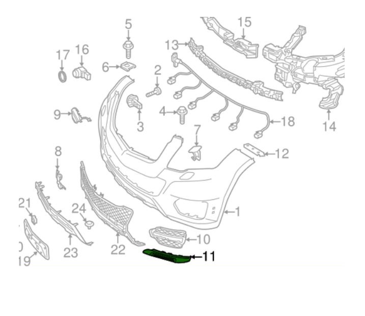 Ornament grila bara protectie fata MERCEDES Clasa GLK (X204), 05.2012-12.2015, fata, partea dreapta, cromat