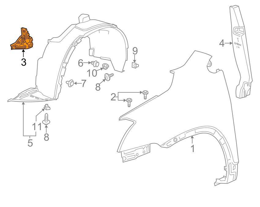 Suport aripa fata Opel Mokka X, 09.2016-, parte montare Fata, Dreapta, RapidAuto 55L302-3