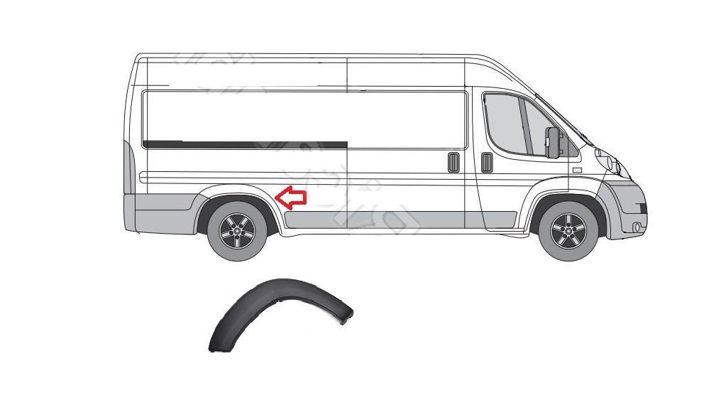 Bandou aripa spate CITROEN JUMPER (250), 09.2006-08.2014; FIAT DUCATO (250), 09.2006-08.2014; PEUGEOT BOXER (250), 09.2006-08.2014, partea dreapta, plastic