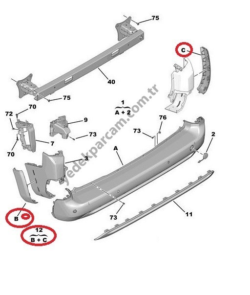 Ornament colt bara PEUGEOT PARTNER/RIFTER, 06.2018-, spate, partea stanga+dreapta,