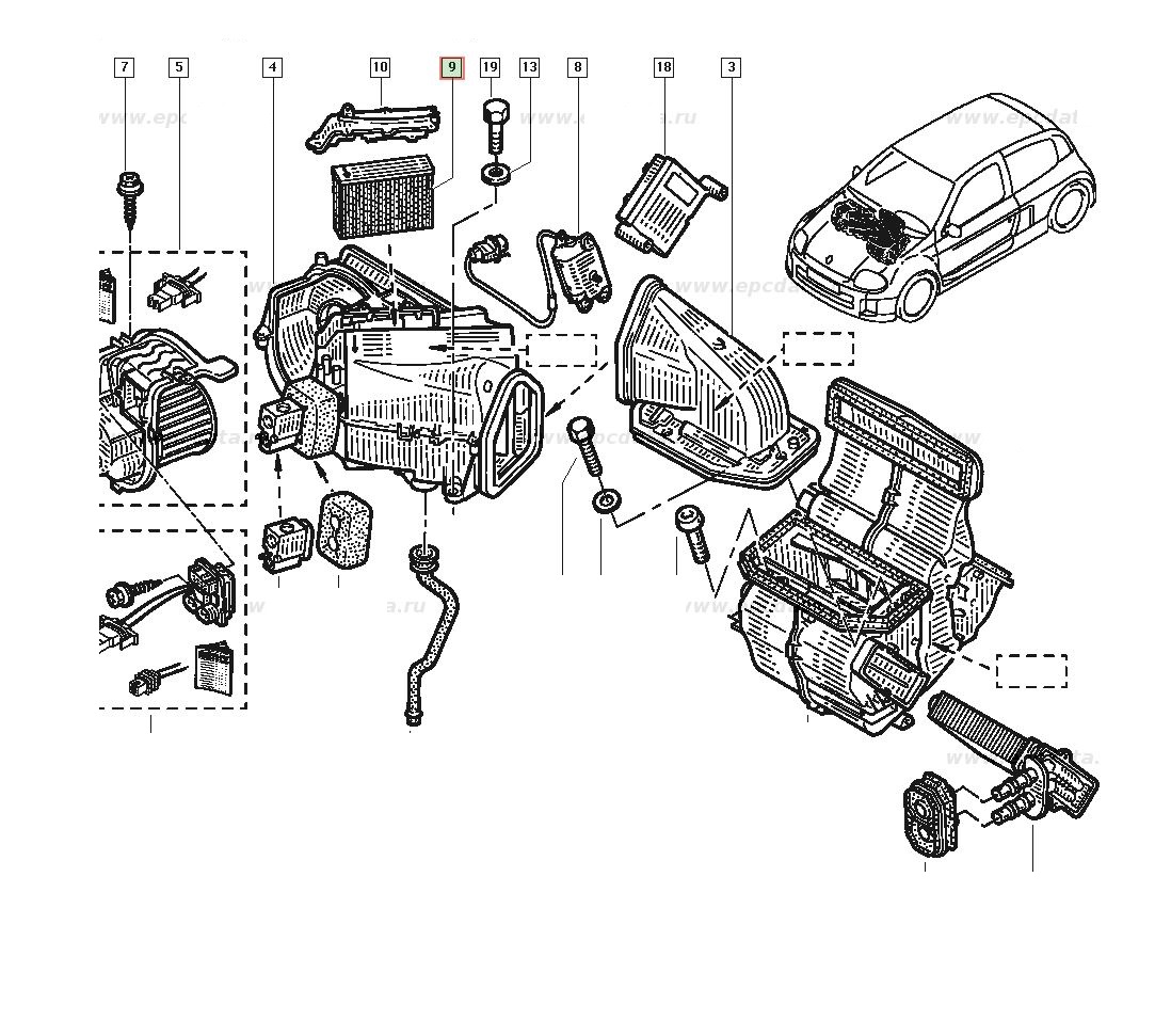 Evaporator aer conditionat Renault Clio 1998-2012 195x225x50mm, material Rezervor aluminiu, fagure aluminiu brazat, RapidAuto 6015P8-2