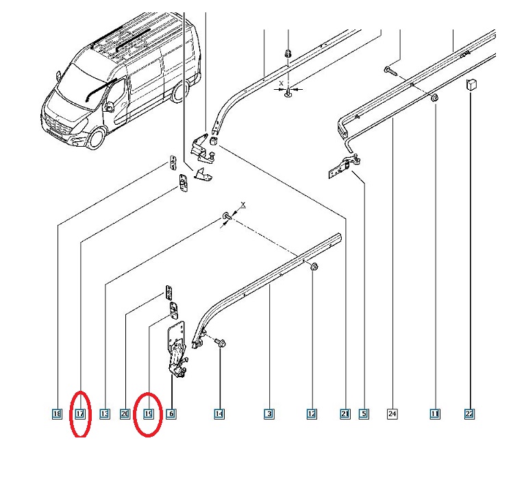 Bolt usa culisanta NISSAN NV400, 11.2010-; Opel MOVANO, 01.2010-; RENAULT MASTER, 01.2010-2018, partea dreapta, Ghidaj usa