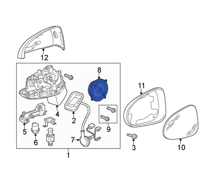 Actuator oglinda exterioara SKODA FABIA, 2014- CITIGO, RAPID, Seat ALHAMBRA, 2010-; TOLEDO, 2012- VW GOLF, e-Golf; SHARAN; TIGUAN, POLO, TOUAREG, TOURAN, T-ROC, UP!, stanga=dreapta, CU functie memorie