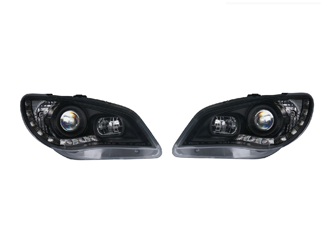 Set faruri tuning SUBARU IMPREZA (GD/GG), 10.2005-09.2007, Taiwan, partea stanga+dreapta, pozitie pe LED;tip bec H1+H1; manual; negru, transparent; Omologare: SAE;