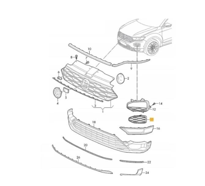 Grila bara fata VW T-ROC, 09.2017-, fata, partea dreapta, superior