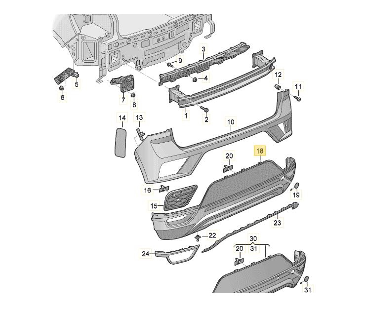 Spoiler bara spate VW T-ROC, 09.2017-, cu gauri pentru Senzori de parcare (PDC)