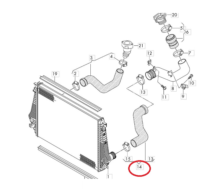 Furtun radiator intercooler Vw Amarok 2010-, 55/55mm, material Cauciuc, RapidAuto 95P1PT-2