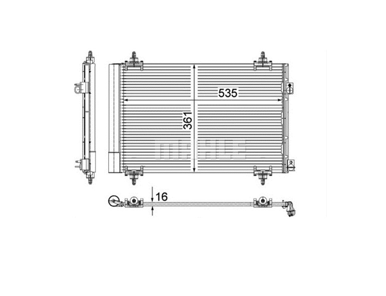 Condensator climatizare Citroen C4 Picasso 2006-2013, C4 2010-, Ds4 2011-, Ds5 2011-; Peugeot 3008 2008-2016, 308 2007-, 5008 2009-2016, Rcz 2010-, 570(530)x363x12mm, material Rezervor aluminiu, fagure aluminiu brazat, MAHLE AC587000P