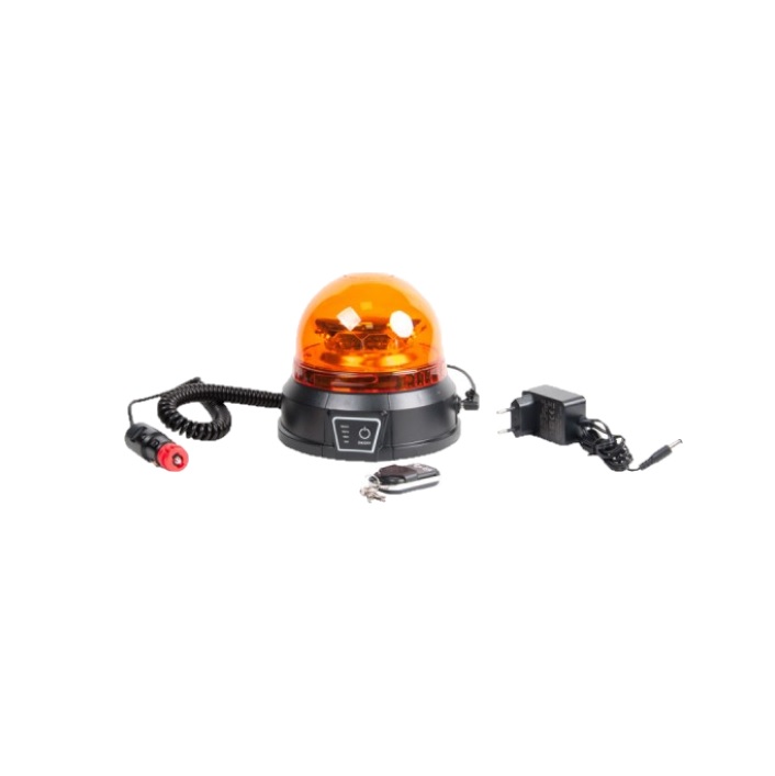 Girofar auto Automax 12V/ 24V, orange cu bec LED, fixare magnetica, cu acumulator, cu telecomanda