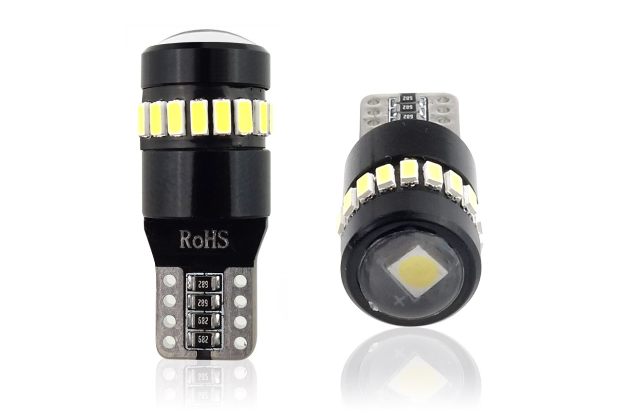 Bec de pozitie tip LED Canbus, T10 W2.1x9.5 W5W, 12V-24V, 18 SMD 3014 + 1SMD, culoare alb, AMIO, set 2 buc