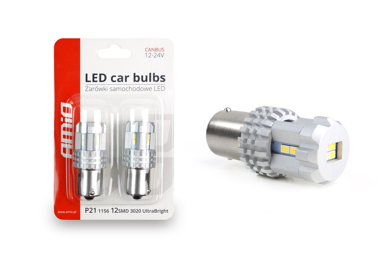 Bec pozitie ciresa auto tip LED UltraBright Canbus R5W, 12V-24V; BA15s, 12 LED SMD 3020, 2 buc.