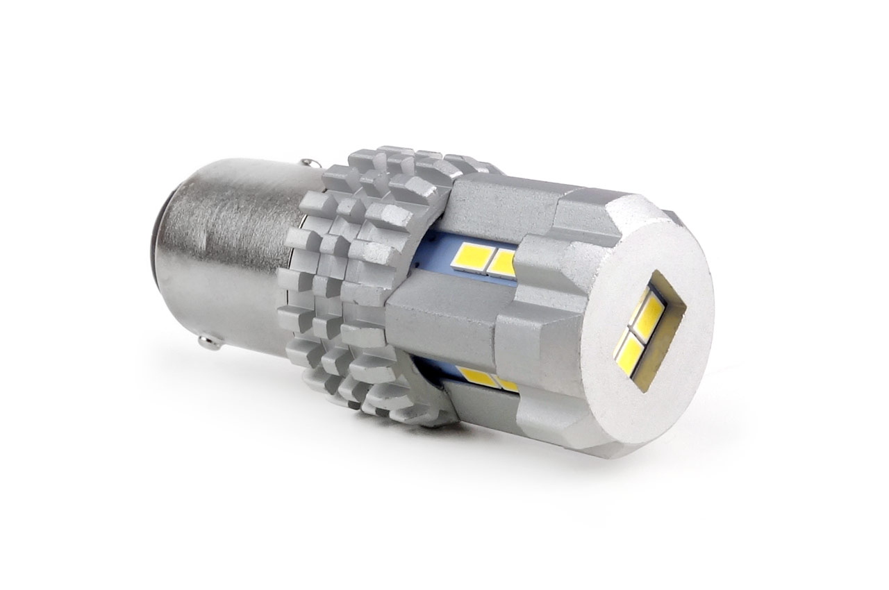 Bec stop frana ciresa auto tip LED UltraBright Canbus R5W, 12V-24V; BA15d P21/5, 12 LED SMD 3020, 2 buc.