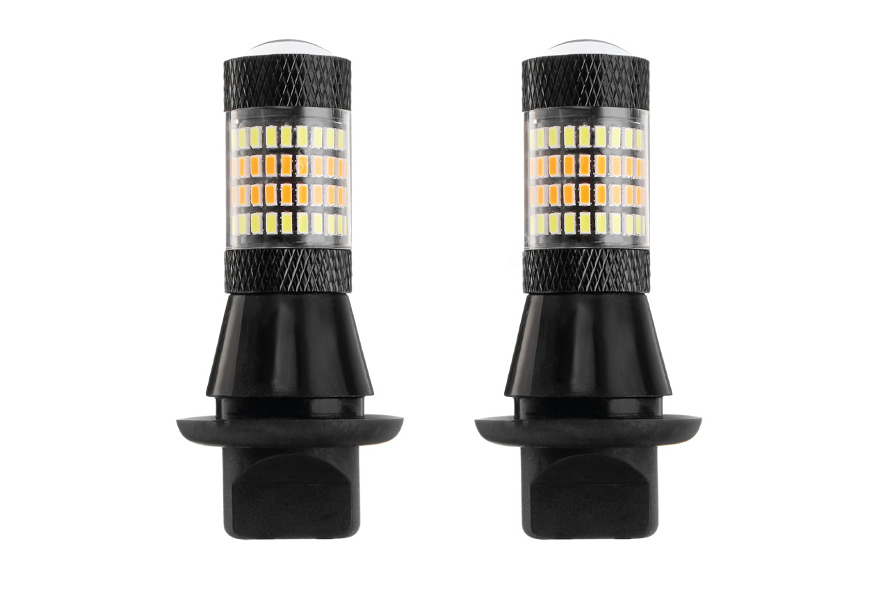Set 2 becuri auto semnalizare LED, cu lumini de zi 2in1, AMIO, 12V, culoare alb-orange, BAU15s, Canbus