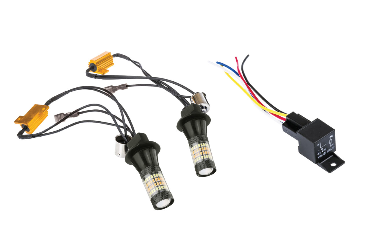 Set 2 becuri auto semnalizare LED, cu lumini de zi 2in1, AMIO, 12V, culoare alb-orange, BAU15s, Canbus