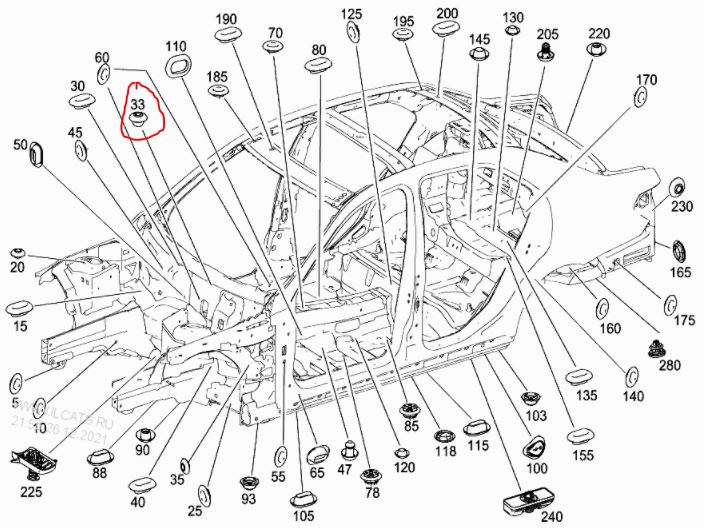 Dop acoperire Mercedes clasa B 11-14, C 07-11/11-/14-, Cla 13-, E 16-, E Coupe/Cabrio 09-13/13-, E Sedan/Combi 09-13/13-, E 20-23, Gl 12-15, Gla 13-20, Glc 15-19, Gle 15-20, Glk 12-15, R 05-10/10-, S 13-17/17-; aplicatii multiple, set 10 buc, A0039981350