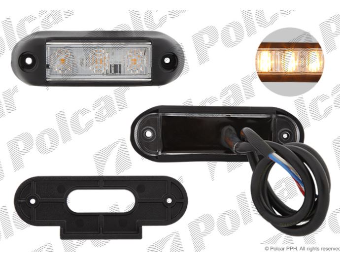 Lampa gabarit RapidAuto 99SO043E, 12/24V; cu cablu; dreptunghiular; montare surub cu spatiu 72mm; 3xLED; galben; Latime: 96 mm; Inaltime: 28 mm; Adancime: 20 mm; ECE;