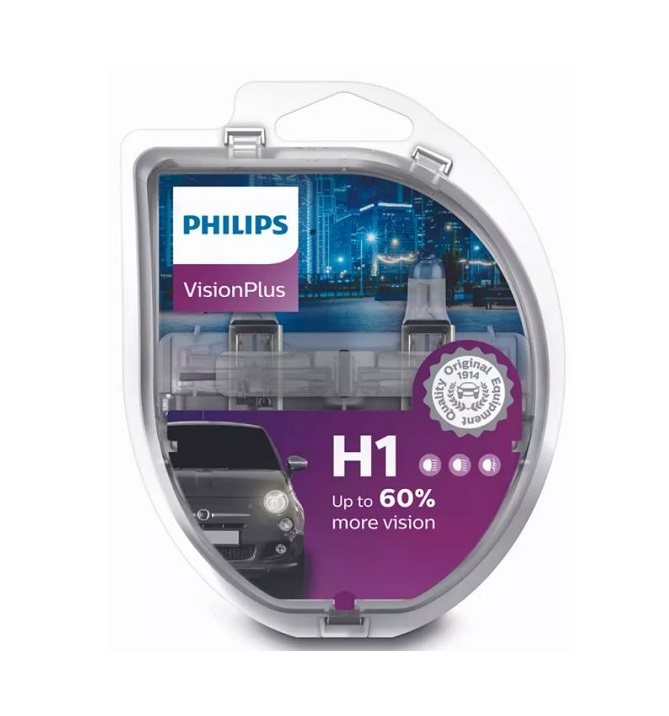 Bec H1 PHILIPS 99ZB201P, 12V; 55W; VisionPlus; 60% mai usor; P14.5s; ECE, 2 buc.