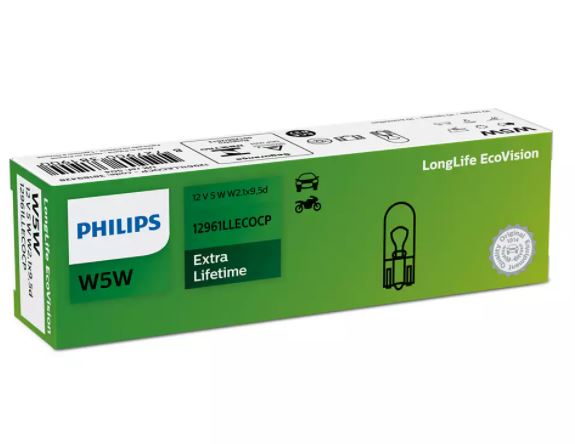 Bec W5W PHILIPS 99ZP173P, 12V; 5W; longlife ecovison; W2.1x9.5d; ECE, 10 buc.