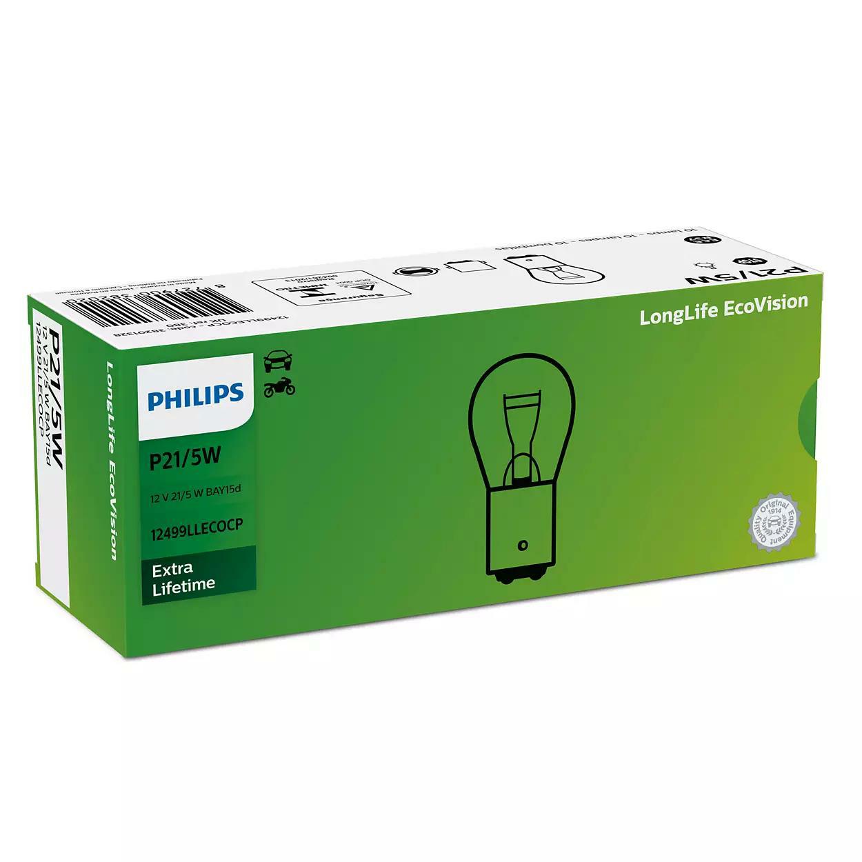 Bec P21/5W PHILIPS 99ZP178P, 12V; 21/5W; longlife ecovison; BAY15d; ECE, 10 buc.