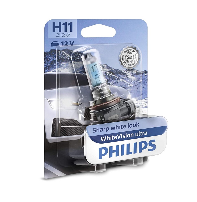 Bec H11 PHILIPS 99ZS229P, 12V; 55W; WhiteVision ultra; albastru; PGJ19-2; ECE, 1 buc.