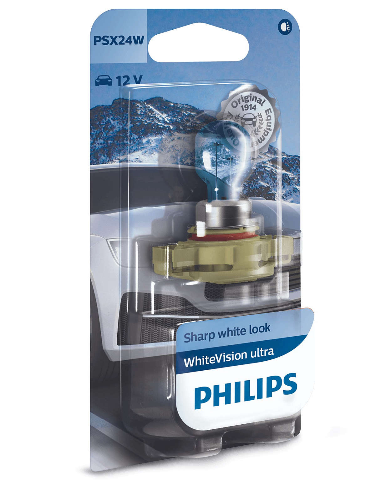 Bec PSX24W PHILIPS 99ZS303P, 12V; 24W; WhiteVision ultra; albastru; PG20-7; ECE, 1 buc.