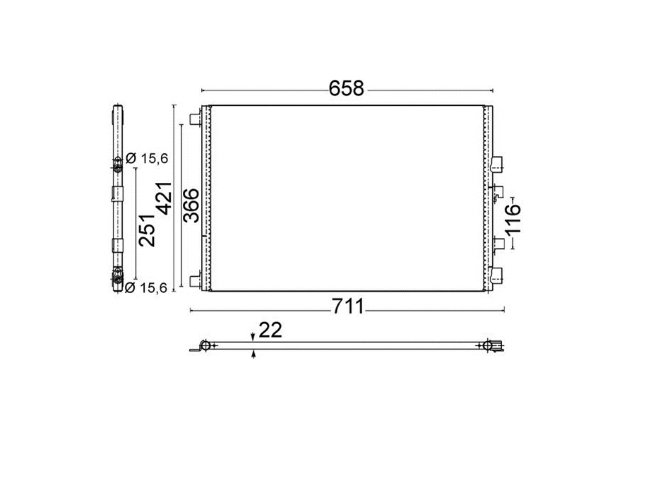 Condensator climatizare, Radiator AC Renault Grand Scenic 2004-2009, Megane 2002-2008, Scenic 2003-2009, 655 (625)x415x12 mm, miez si rezervor aluminiu brazat, fara uscator, OEM/OES (Behr) AC701000S