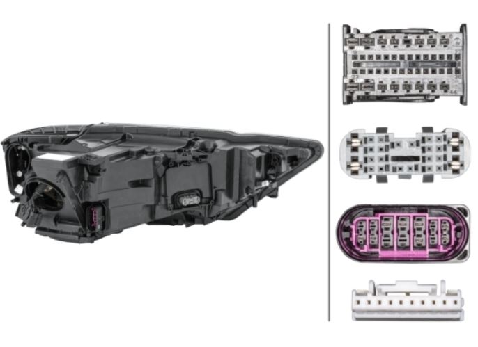 Far AUDI A8 (D5), 07.2017-, partea Stanga, HELLA, cu functie mascare faruri faza lunga; Tip=MATRIX; LED; electric; fara unitate control LED; fara ventilator racire; cu motor; LED; cu lumina viraje