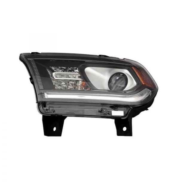 Far DODGE DURANGO, 2014-2015, partea Stanga, Taiwan, cu "lumina timp de zi" tip LED; Tip=USA; HiR2+PY27/7W; manual; negru; halogen