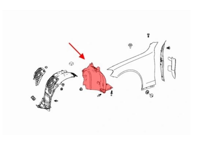 Carenaj aripa MERCEDES Clasa C (W205), 01.2014-2017 model 300, 400, 450, C43, SEDAN, Version USA, punte fata, partea Dreapta, spre spate; polipropilena (PP/PPE)