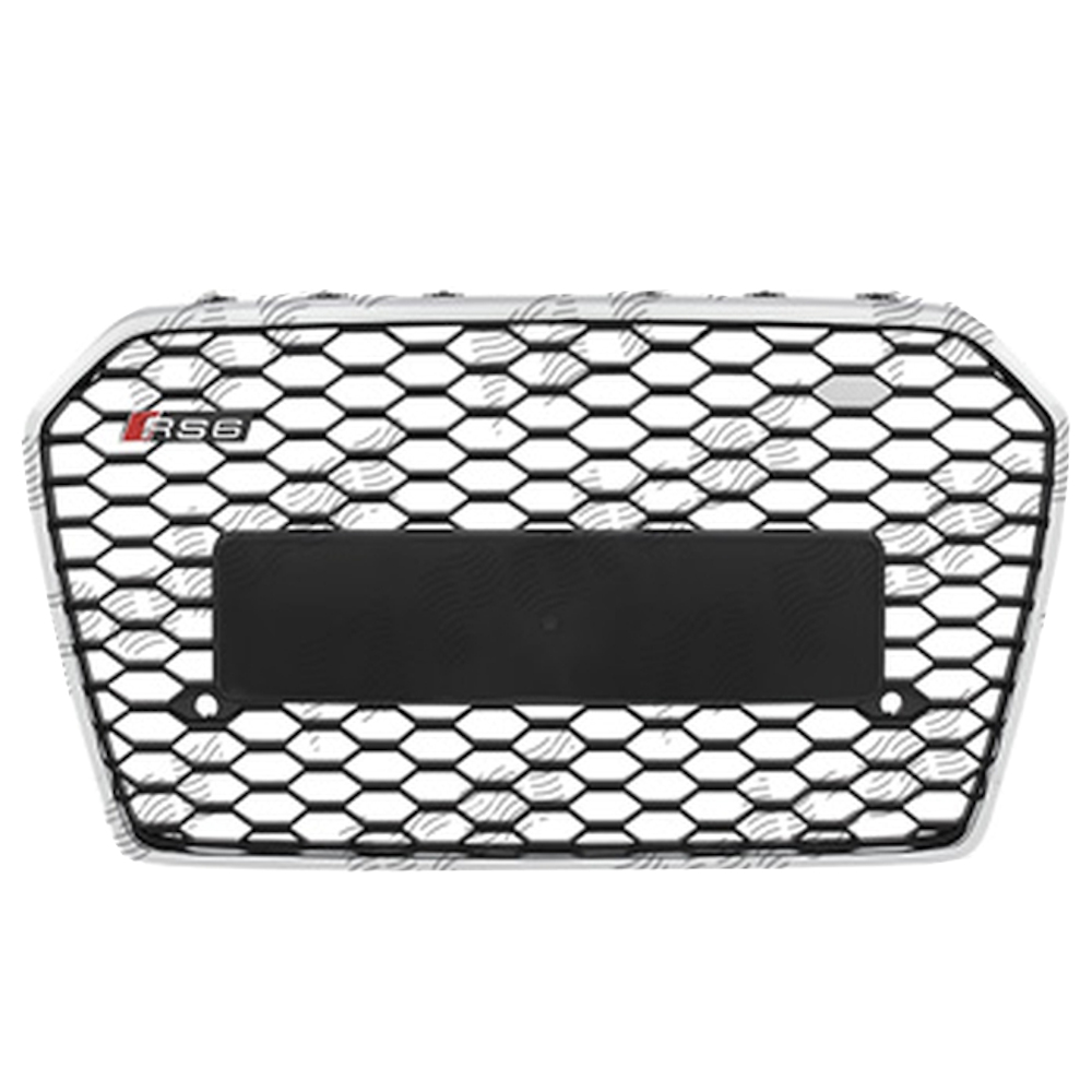 Grila masca fata AUDI A6 (4G/C7), 06.2014-09.2018 model RS6,cu 2 gauri pentru Senzori de parcare (PDC); Negru stralucitor; fara emblema