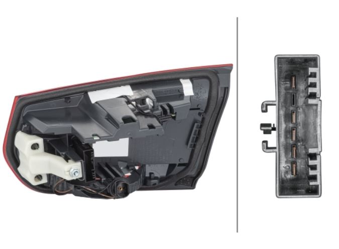 Stop, lampa spate BMW Seria 3 (F30/F31/F80), 08.2015-12.2019, partea Stanga, HELLA, tip bec H21W+LED; fumuriu; cu dulie bec; intern