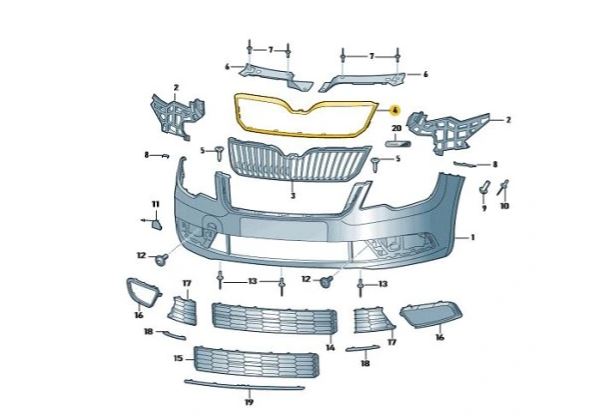 Rama grila radiator SKODA SUPERB (3T), 06.2013-07.2015,