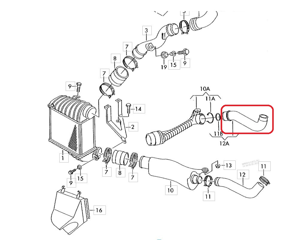 Furtun intercooler Audi A3, 1996-2013; A3, 2012- Motor 1.6 Tdi; 1.9 Tdi; 2.0 Tdi, Cauciuc, 33 Mm, OE: 1j0145828aa; 1j045828e,