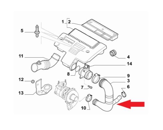 Furtun filtru aer Alfa Romeo Mito (955), 2008-08.2010, Fiat Punto Grande, 2005-12.2010 Motor 1.3 Jtdm; 1.3 Multijet, Plastic, OE: 1611583480; 51775335; 51777765; 51793177,