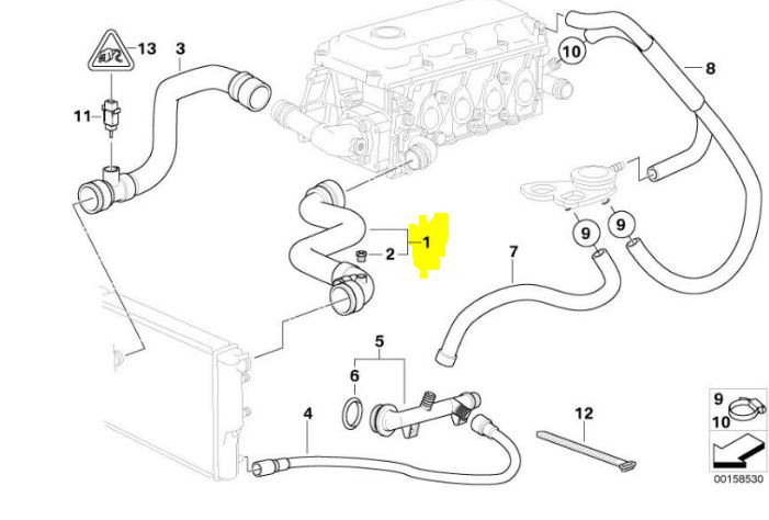 Furtun radiator Bmw Seria 3 E46, 1998-2006 Motor 1,6/1,8/1,9/2,0 Benzina 316i/318i, Cauciuc, OE: 11531436407,