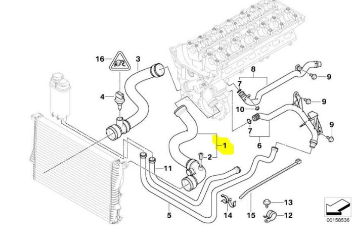 Furtun radiator Bmw Seria 5 E39, 1995-2003 Motor 2.0 R6; 2.2 R6; 2.Seria 5 R6; 2.8 R6, Cauciuc, OE: 11531705223; 1705223,