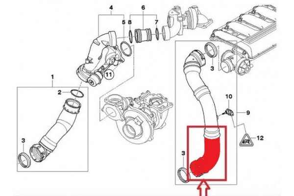 Furtun intercooler Bmw Seria 5 E60/E61, 2003-2010 Motor 530d 3,0d, OE: 11617799400-1,