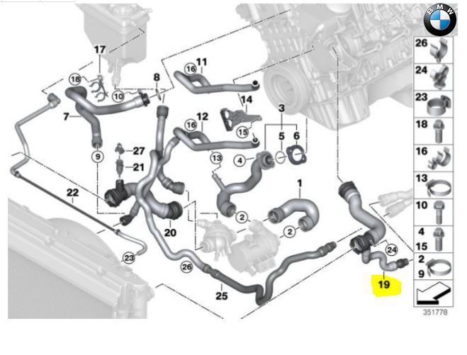 Furtun radiator Bmw Seria 5 E60/E61, 2003-2010, Seria 6 E63/E64, 2004-2011 Motor 2,Seria 5 R6/3,0 R6/3,0 Benzina, Cauciuc, OE: 17127521777,